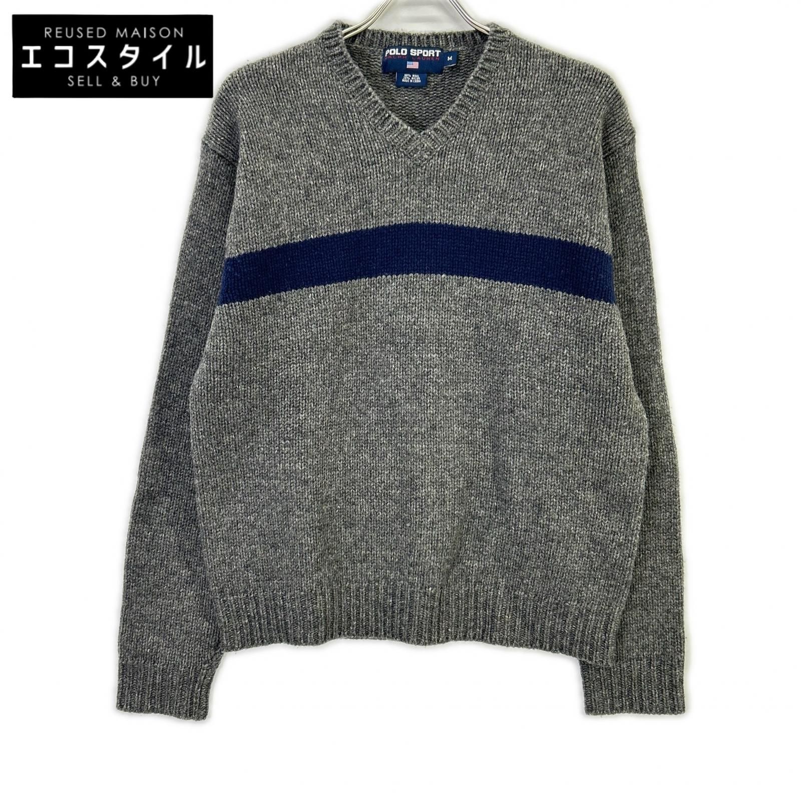 PoloSportRalphLauren　ポロスポーツラルフローレン　90年代 グレー Vネック ウール ニット　M
