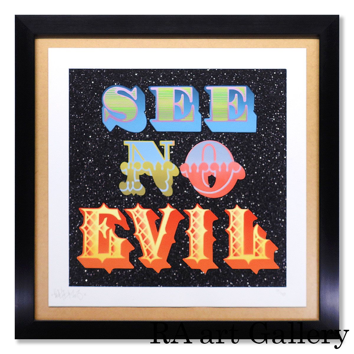 現代前衛彫刻 原作 作家直筆サイン入 一点作品 Ben Eine ベン・アイン SEE NO EVIL 抽象画 作家直筆サイン イギリス