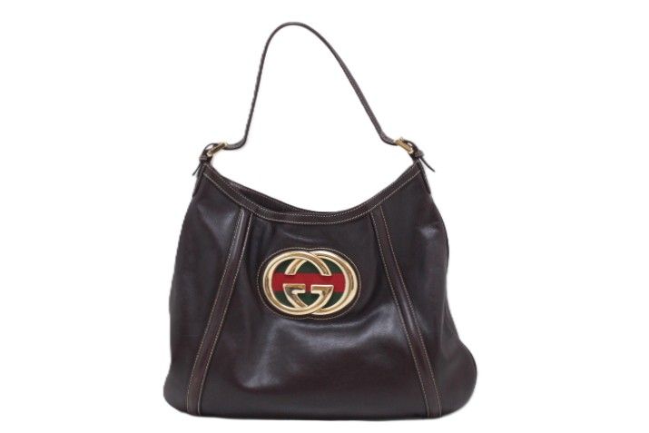 GUCCI グッチ インターロッキングG 162740 ショルダーバッグ レザー ダークブラウン ユニセックス【中古】460