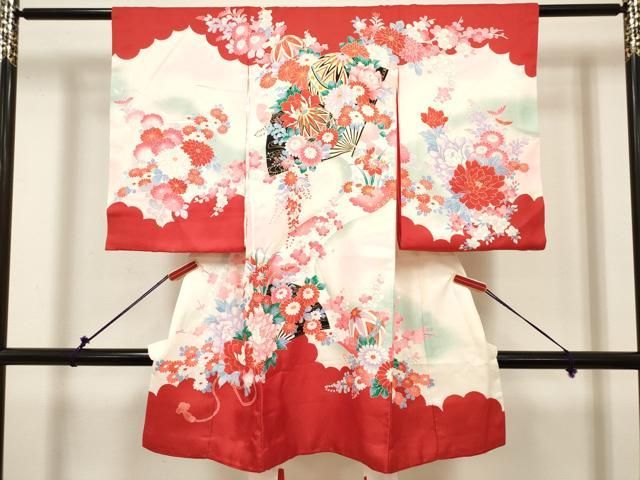 平和屋着物[]お宮参り　女の子　祝着　産着　初着　のしめ　扇面花鞠文　暈し染め　金彩　逸品　DABH5309ea