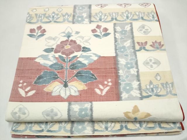 平和屋着物●両面　全通柄袋帯　紬地　草花文　正絹　逸品　CABK5883hy 15,184円