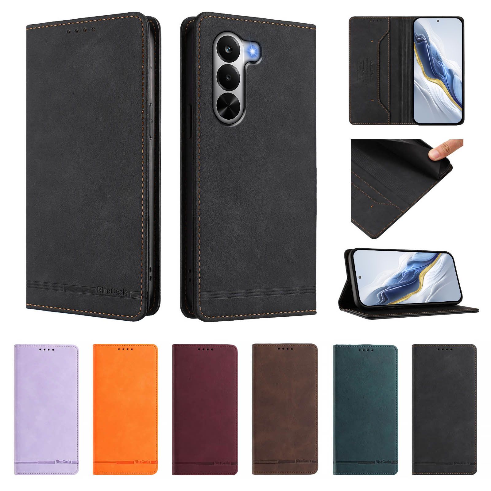 OnePlus Nord 6 CE/6 Lite 用 マグネット式レザーウォレットケース