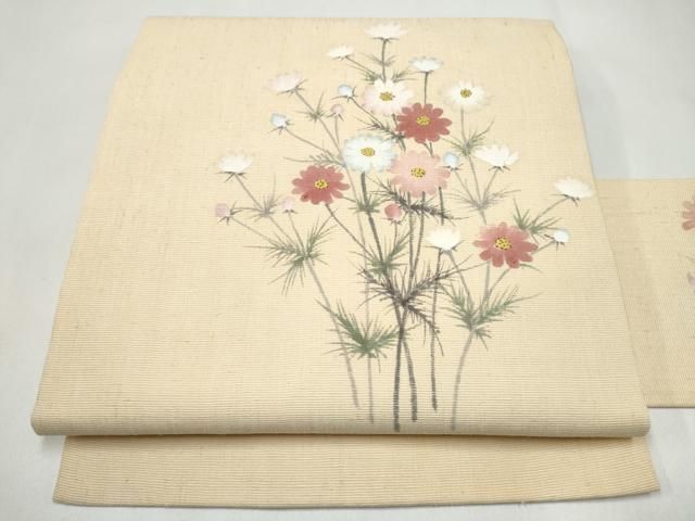 平和屋着物●九寸名古屋帯　手描き　紬地　枝菊文　正絹　逸品　CABK5908hy 14,976円