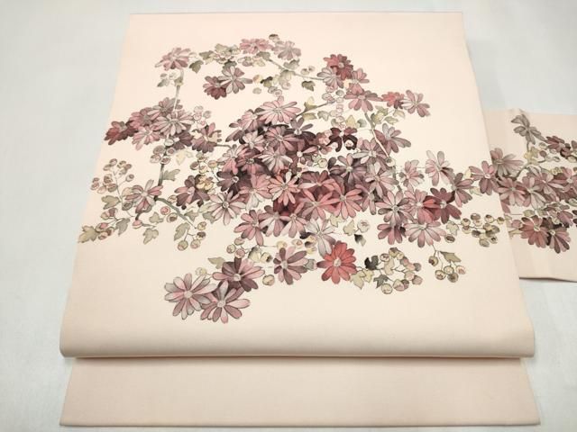 平和屋着物●塩瀬　九寸名古屋帯　手描き　枝菊文　正絹　逸品　CABK5935hy 22,152円