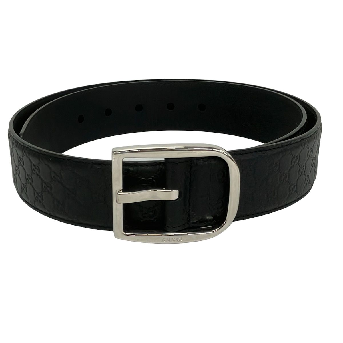 GUCCI(グッチ) ベルト 90・36美品 - 449716 黒×シルバー シマライン レザー 26,412円