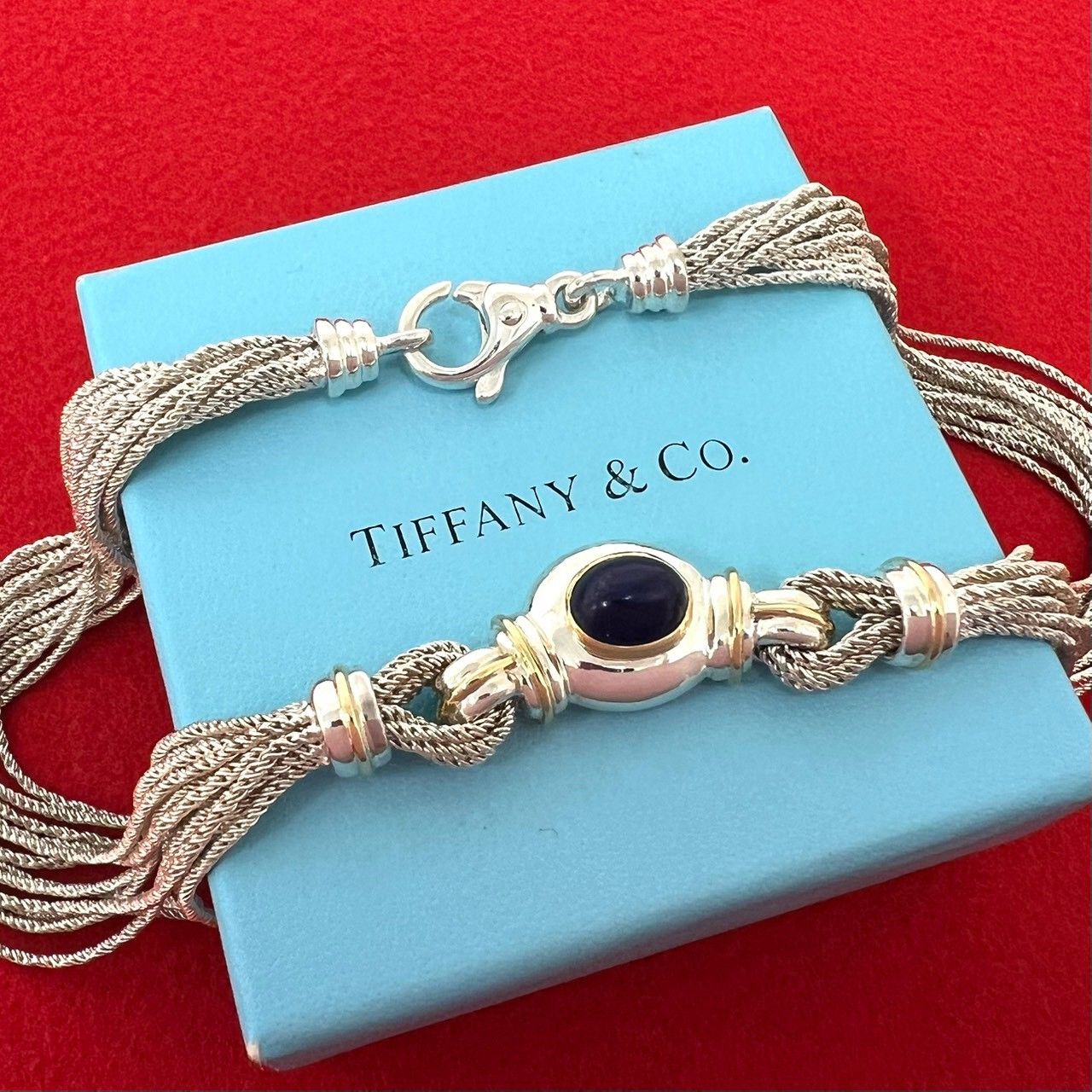 極 美品 TIFFANY&Co. ティファニー マルチストランド ネックレス シルバー925 K18イエローゴールド ラピスラズリ シルバー 32091