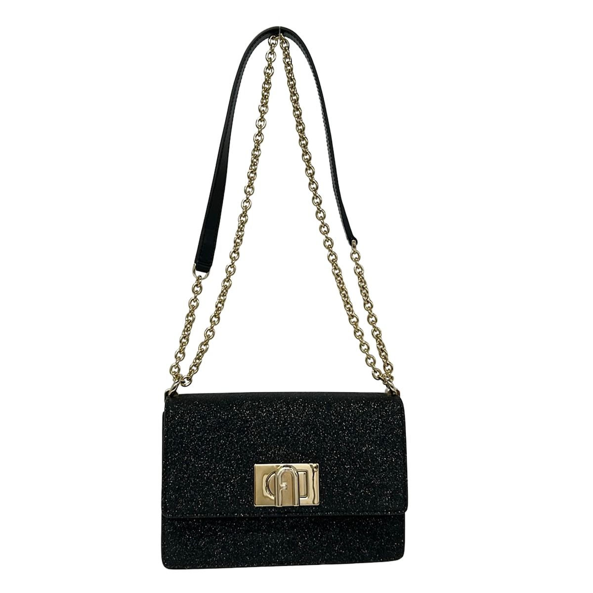 FURLA(フルラ) ショルダーバッグ 1927 黒×ゴールド チェーンショルダー レザー
