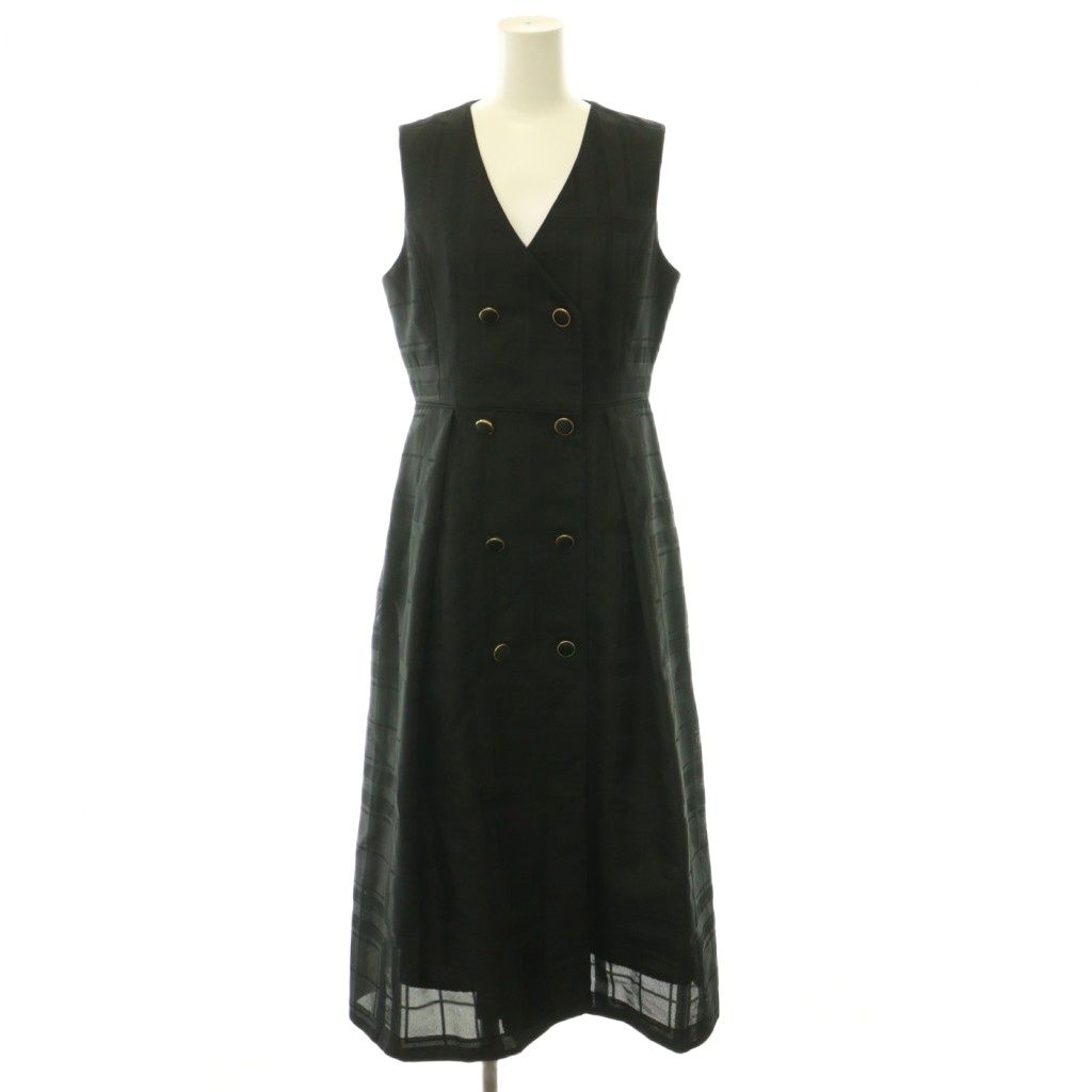 グレースコンチネンタル GRACE CONTINENTAL 25AW シャドーチェックワンピース Vネック ボタン ロング ノースリーブ 36 黒 ブラック 0125331214 /HS ■OS ■SH