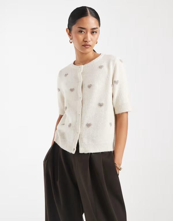 ヴェロモーダ レディース アウター カーディガン プリント ニット Vero Moda round necknit short sleeve cardigan witheart jacquard pr