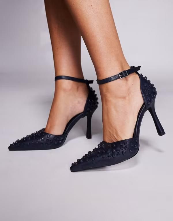 アザレア ワン レディース シューズ ヒール Azalea Wang Bessetta studded heels NAVY ネイビー