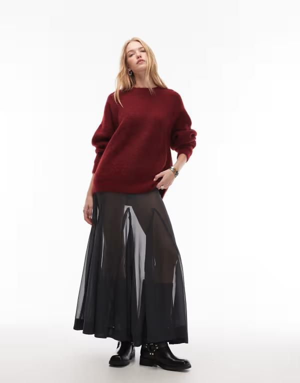 エイソス レディース ボトムス スカート シアー マキシ ASOS DESIGN sheer volume godet maxi skirt in charcoal Charcoal チャコール 16,860円