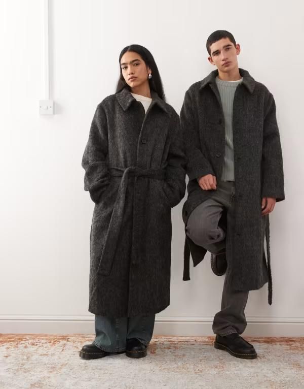 リクレイム ヴィンテージ レディース アウター コート ウール Reclaimed Vintage unisex wool look single breasted belted coat in ch