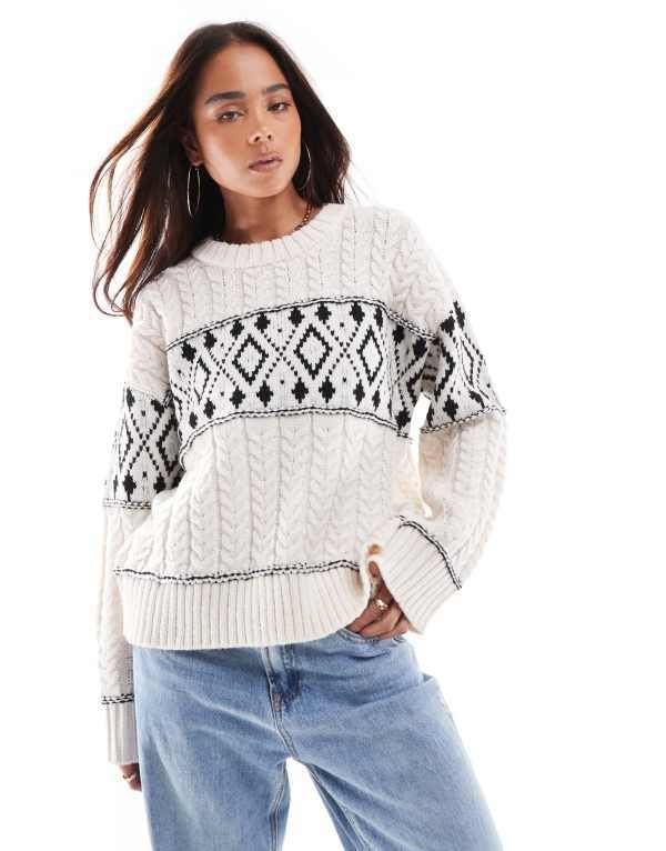 オンリー レディース アウター ニット・セーター セーター ニット ONLY round neck argyle knitted sweater WHITE ホワイト 16,186円