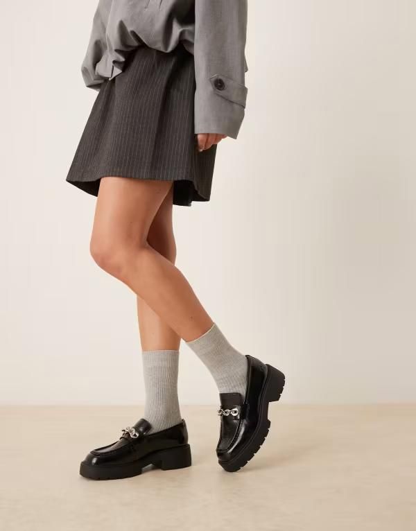 カルバンクライン レディース シューズ スリッポン・ローファー レザー Calvin Klein Jeans chunky leather loafers with chain detailing B