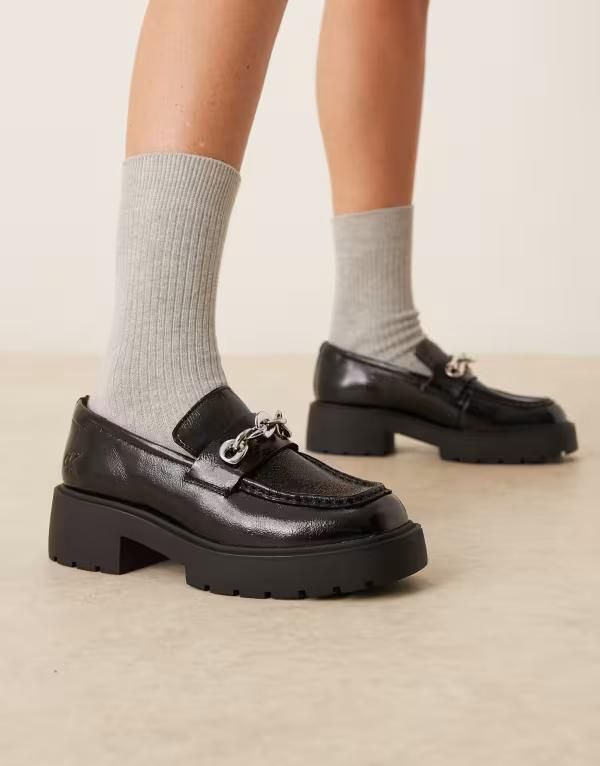 カルバンクライン レディース シューズ スリッポン・ローファー レザー Calvin Klein Jeans chunky leather loafers with chain detailing B