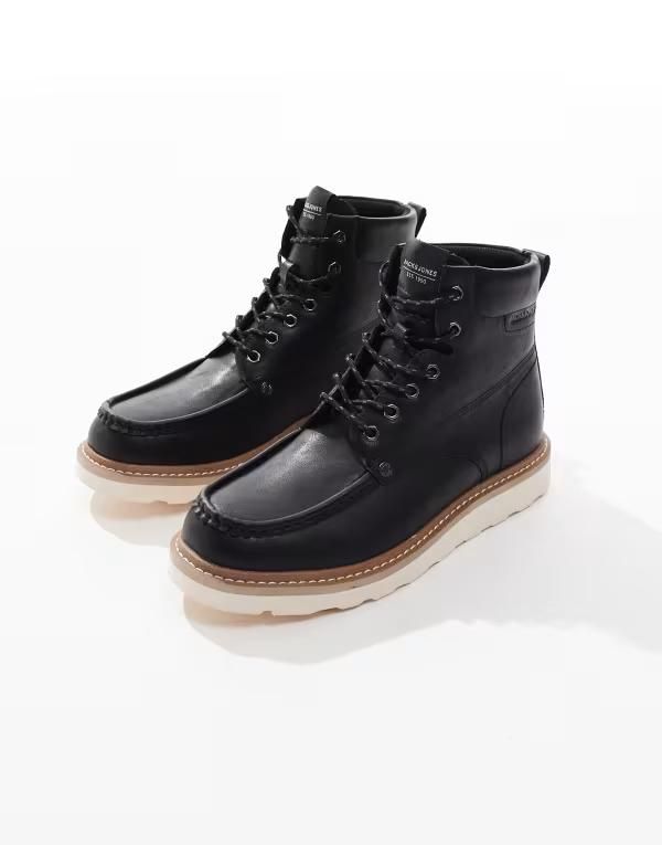 ジャック アンド ジョーンズ メンズ シューズ ブーツ・レインブーツ コントラスト Jack Jones PU moc boots with contrast sole Anthracite ブラック