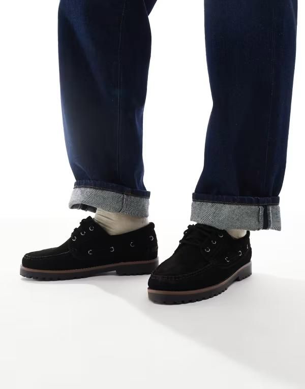 ジャック アンド ジョーンズ メンズ シューズ デッキシューズ スエード Jack Jones suede boat shoes Black ブラック