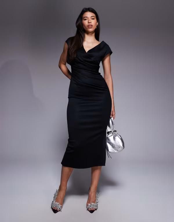 エイソス レディース トップス ワンピース ミディワンピース ドレープ ミディ キャップ ASOS DESIGN structured midi dress with capped sleeve an