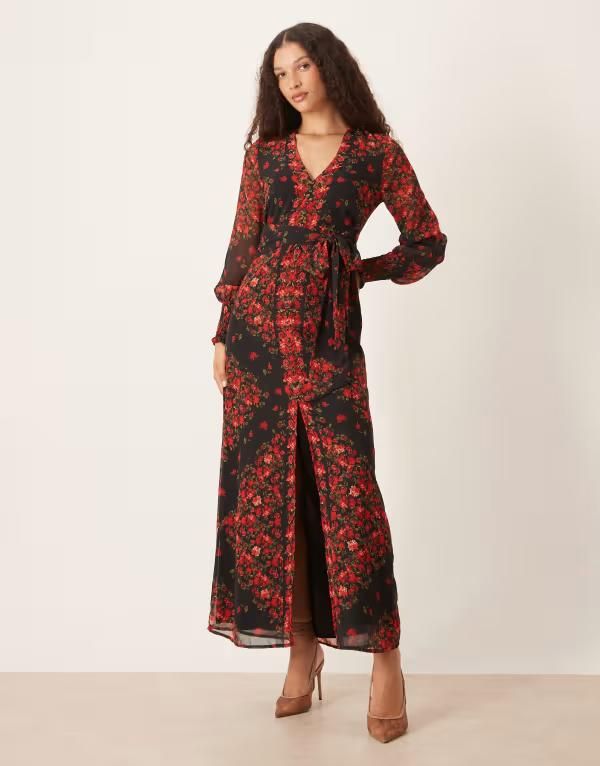 ホープ＆アイビー レディース トップス ワンピース Vネック マキシワンピース フラワー柄 マキシ フラワー Hope Ivy vneck button front maxi dress and re