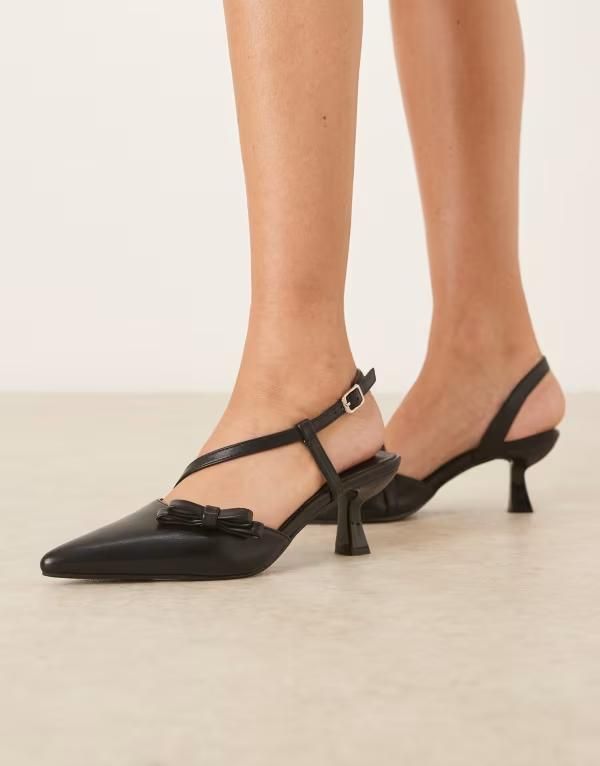 グラマラス レディース シューズ ヒール Glamorous slingback kitten heel shoes with bow Black ブラック 12,766円
