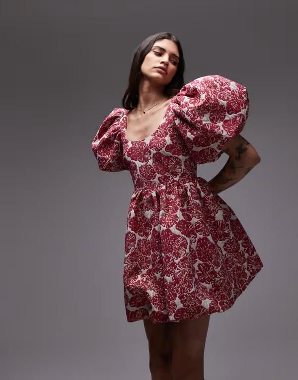 アンドアザーストーリーズ レディース トップス ワンピース ミニワンピース フラワー柄 ミニ フラワー Other Stories brocade mini dress with statement