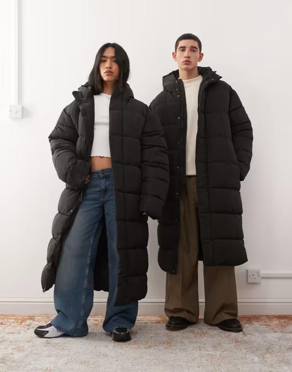 コルージョン レディース アウター コート マキシ COLLUSION Unisex maxi puffer coat Black ブラック