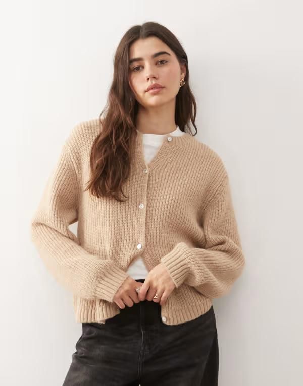 モンキ レディース アウター カーディガン ニット Monki button up knit cardigan Beige ベージュ