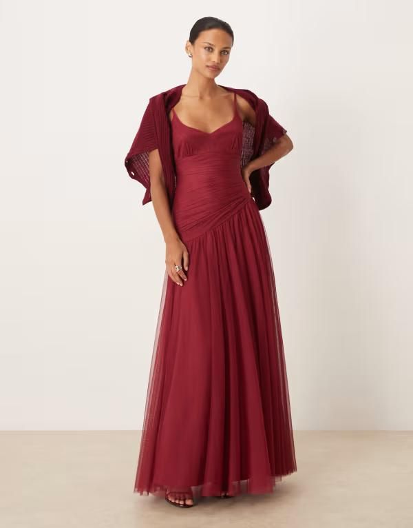 レース アンド ビーズ レディース トップス ワンピース アシンメトリー マキシ Lace Beads Hosannasymmetric drop waist maxi dress in raspbe