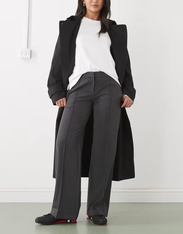 ウィークデイ レディース ボトムス カジュアルパンツ ワイドレッグ プリーツ Weekday wide leg pleated pants in dark heather Dark gray mela