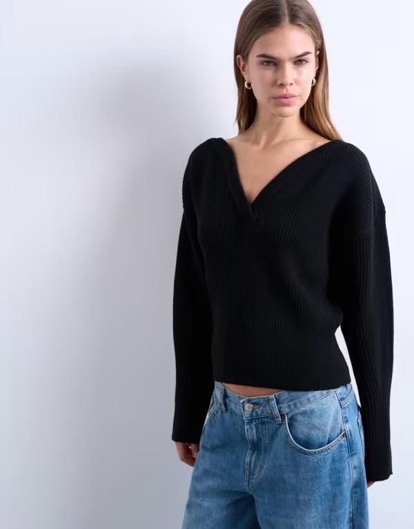 トップショップ レディース アウター ニット・セーター ウエストマーク Topshop knit sweetheart neck cinched waist sweater Black ブラック