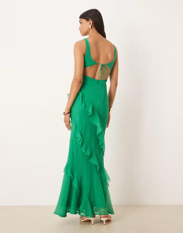 エイソス レディース トップス ワンピース カットアウト マキシワンピース フリル スカート マキシ ASOS DESIGN scoop neck maxi dress with ruffle ski