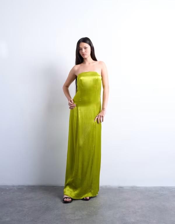 トップショップ レディース トップス ワンピース マキシワンピース サテン マキシ Topshop satin bandeau maxi dress Green グリーン