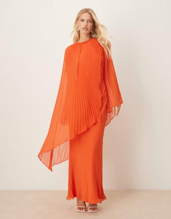 エイソス レディース トップス ワンピース マキシワンピース プリーツ マキシ ASOS DESIGN exaggerated pleated sleeve bias maxi dress in or