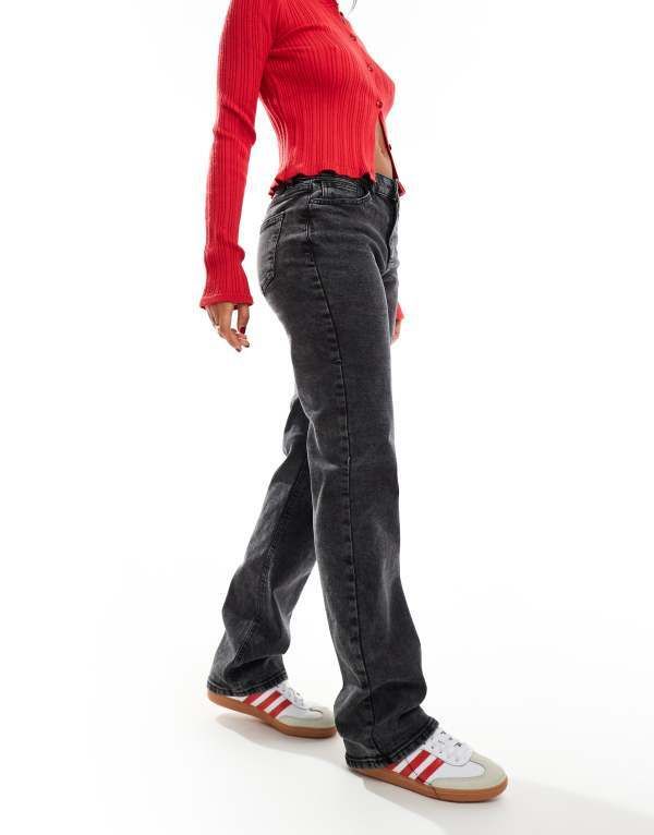 ピーシーズ レディース ボトムス デニムパンツ ストレート ジーンズ Pieces Kelly mid waisted straight leg jeans in dark gray wash DAR