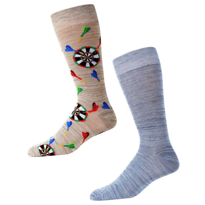 メモイ メンズ アンダーウェア 靴下 MeMoi Mens 2 Pair Pack Novelty Lets Play Darts Crew Socks Crockery Marled
