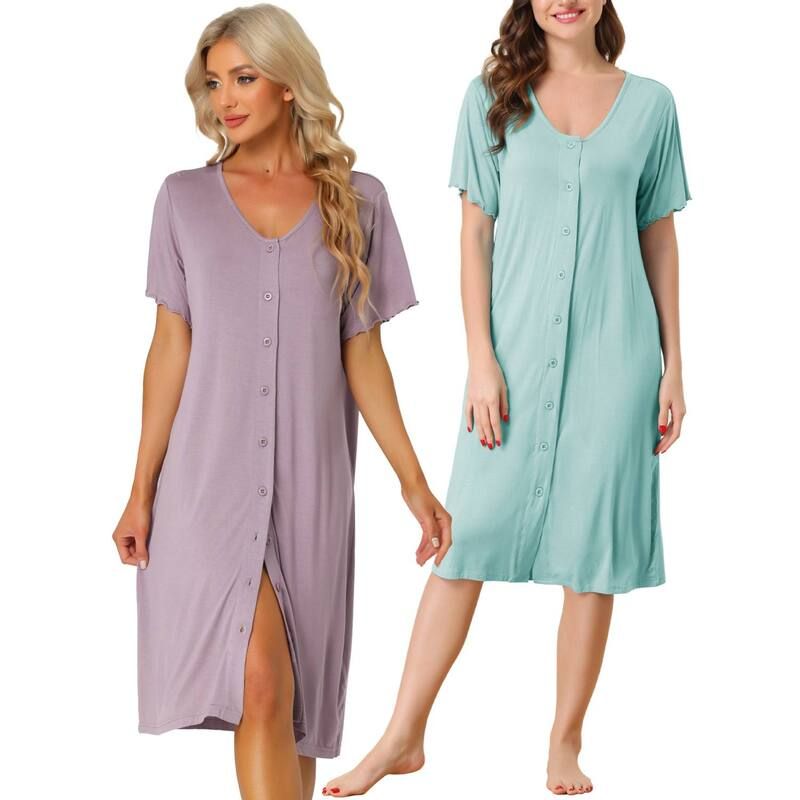 cheibear レディース アンダーウェア ナイトウェア ボタンダウン シャツ ダウン cheibear Womenshort Sleeve Nightshirt Button Downightgo