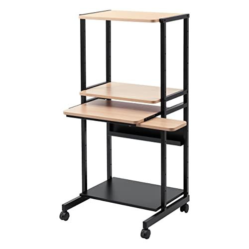 イーサプライ パソコンラック パソコンデスク 幅60cm スリムタイプ 木目調 総耐荷重85kg 収納棚 キャスター キーボードスライダー マウステーブル付き EZ1-RAC015ｍａ