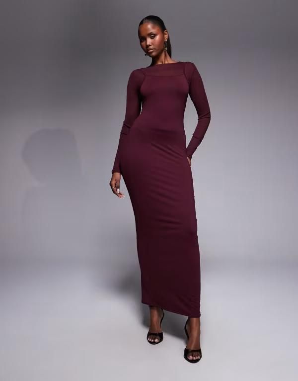 エイソス レディース トップス ワンピース マキシ ASOS DESIGN long sleeve double layer maxi dress in plum プラム