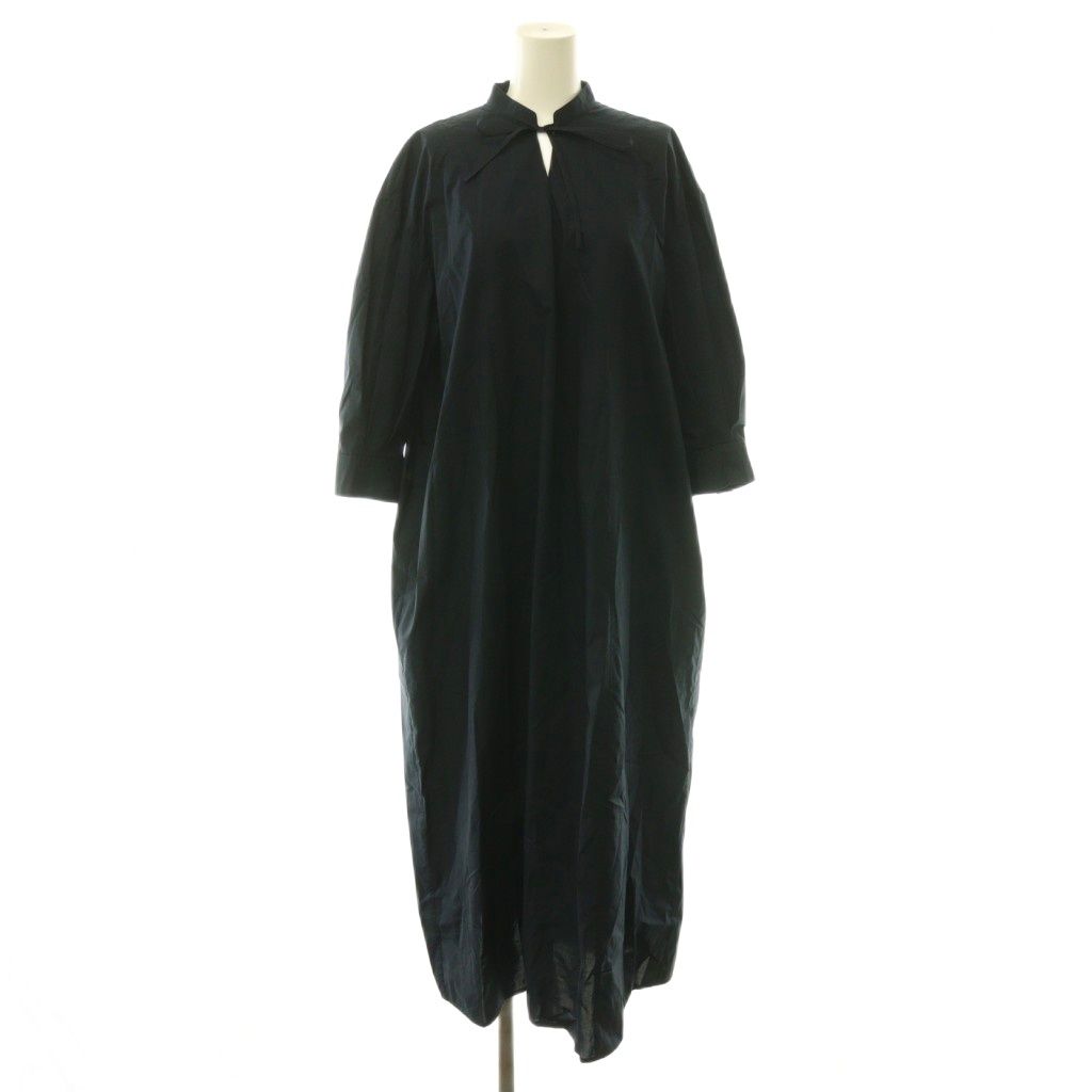 セオリーリュクス theory luxe 25SS HARVON2 NADIA DRESS リボン付きスタンドカラー ワンピース ロング 七分袖 38 ネイビー /HK ■OS 11,324円