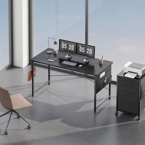 YeTom 机 デスク パソコンデスク pcデスク 幅120*奥行55cm つくえ 収納袋付き勉強机 フック付き学習机 組立簡単 テレワーク 黒いｍａ