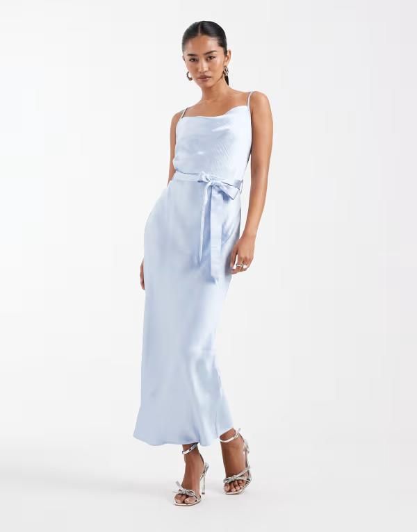 ティエフエヌシー レディース トップス ワンピース サテン TFNC Bridesmaid satin cami tie waist midaxi dress BLUE ブルー