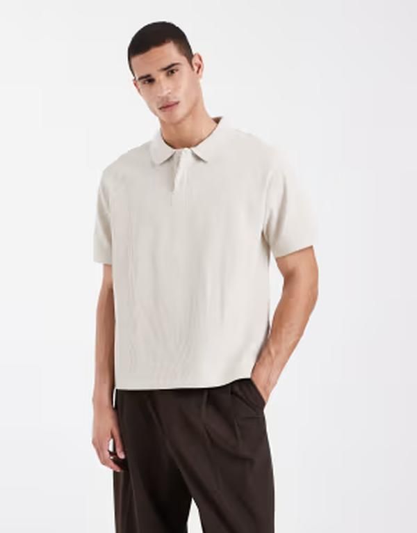 ジャック アンド ジョーンズ メンズ トップス ポロシャツ リブ Jack Jones ribbed polo shirt in creamoonbeam クリーム
