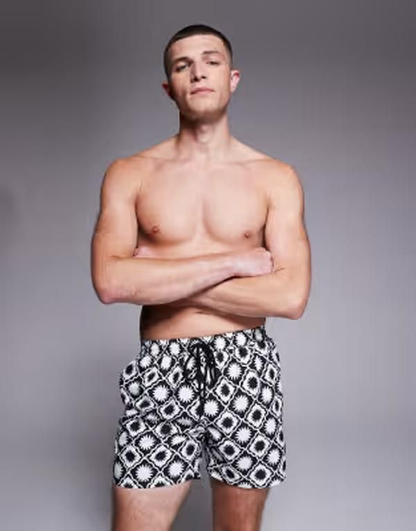 サウスビーチ メンズ 水着 ハーフパンツ・ショーツ プリント South Beach sundial geo print swimsuit multi Black multi ブラック