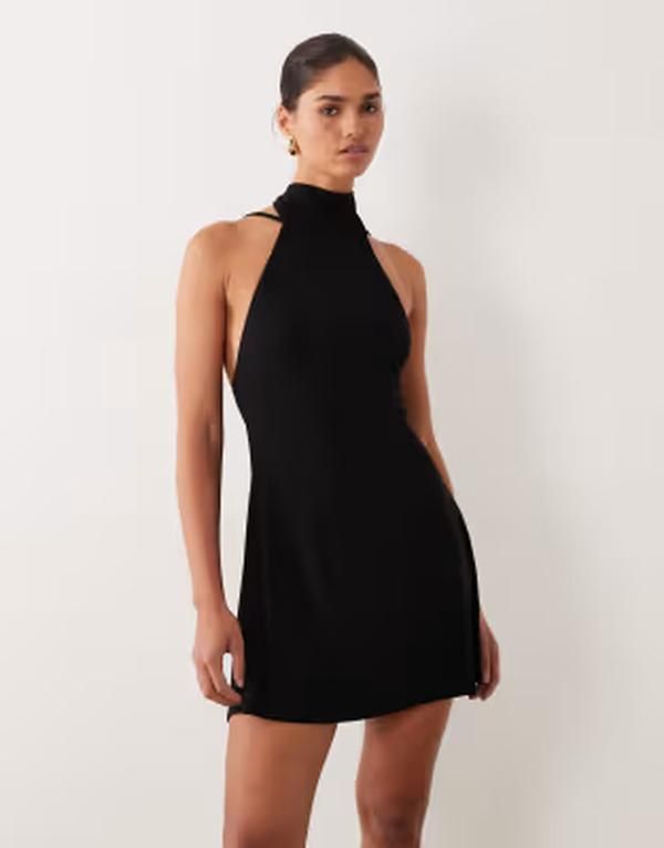 エイソス レディース トップス ワンピース 背中開き ミニ ASOS DESIGN backless flippy mini dress with scarf detail Black ブラック