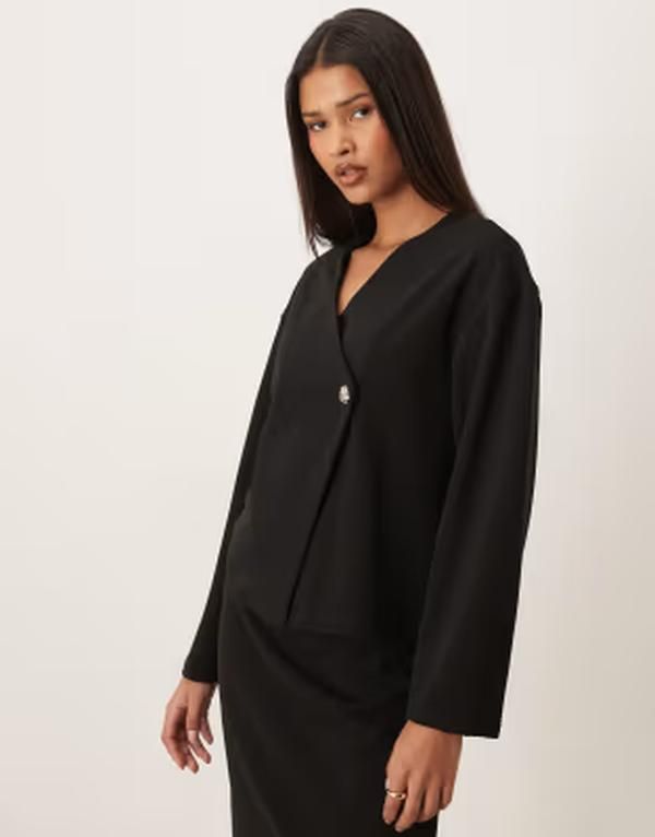 ヴィラ レディース アウター カーディガン ニット Vila hammered button wrap front knit cardigan part of a set Black beauty ブ 19,485円