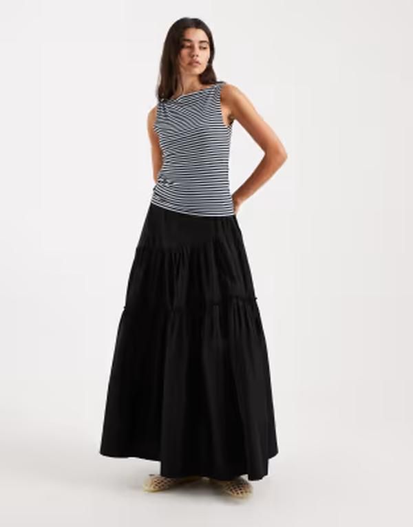 エイソス レディース ボトムスカート ティアード アシンメトリー マキシ ASOS DESIGN asymmetric tiered boho maxi skirt Black ブラック 13,490円
