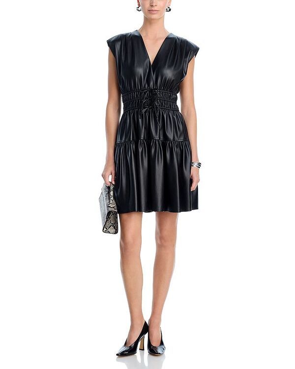 デレクラムテンクロスバイ レディース トップス ワンピース ミニ レザー フェイクレザー Derek Lam 10 Crosby Tora Faux Leather Mini Dress Black