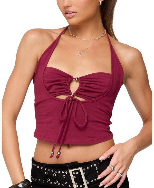 アディクテッド レディース トップス シャツ ホルター Edikted Ayana Layered Bandeau Halter Top Burgundy バーガンディ