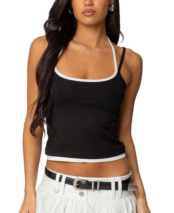 アディクテッド レディース トップス タンクトップ ホルター Edikted Roya Layered Halter Tank Top Black ブラック