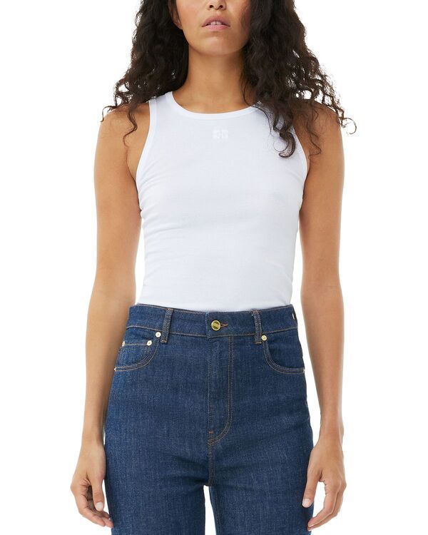 ガニー レディース トップス タンクトップ リブ GANNI Soft Ribbed Tank Top Bright White ホワイト